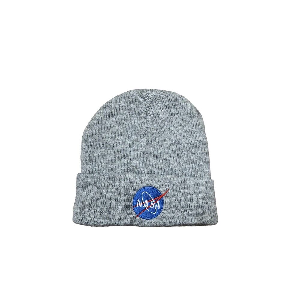 NASA Unisex OS Gray Embroidered Knit 100% Acrylic Beanie